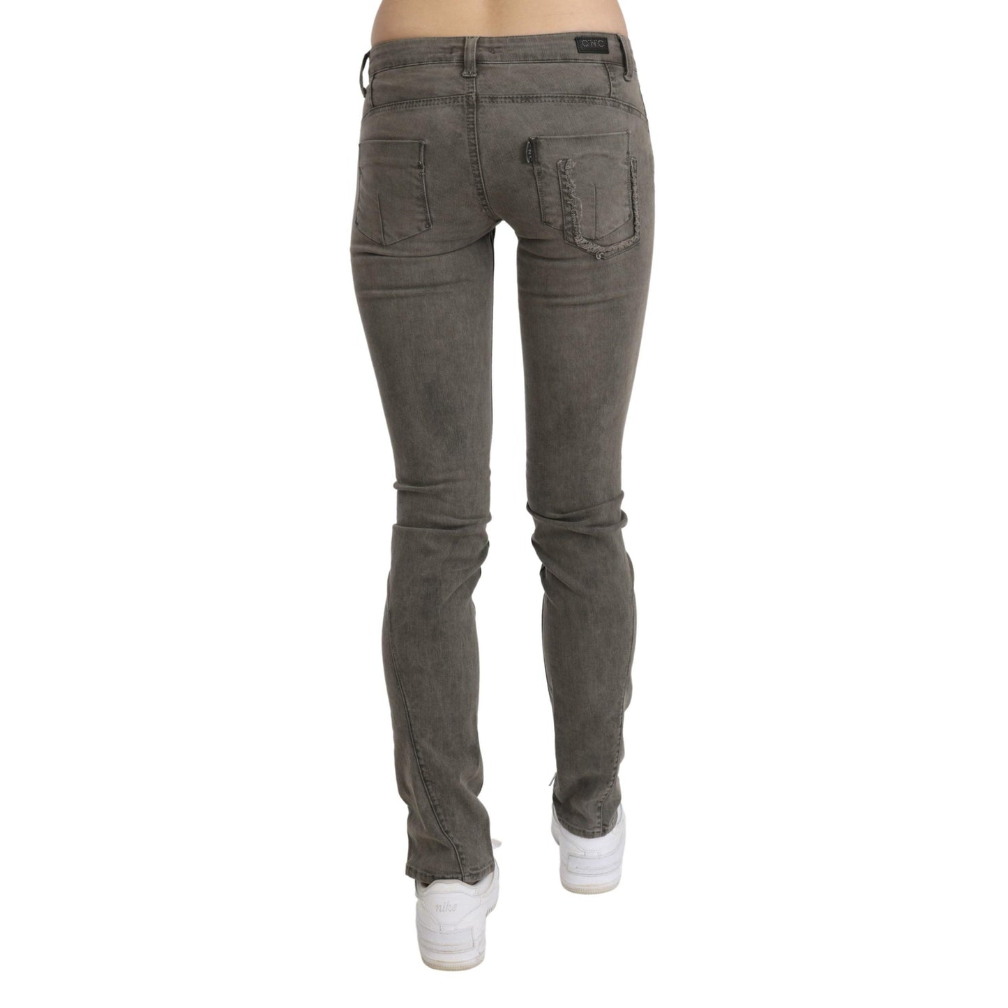 Gray Low Waist Skinny Denim Cotton Jeans