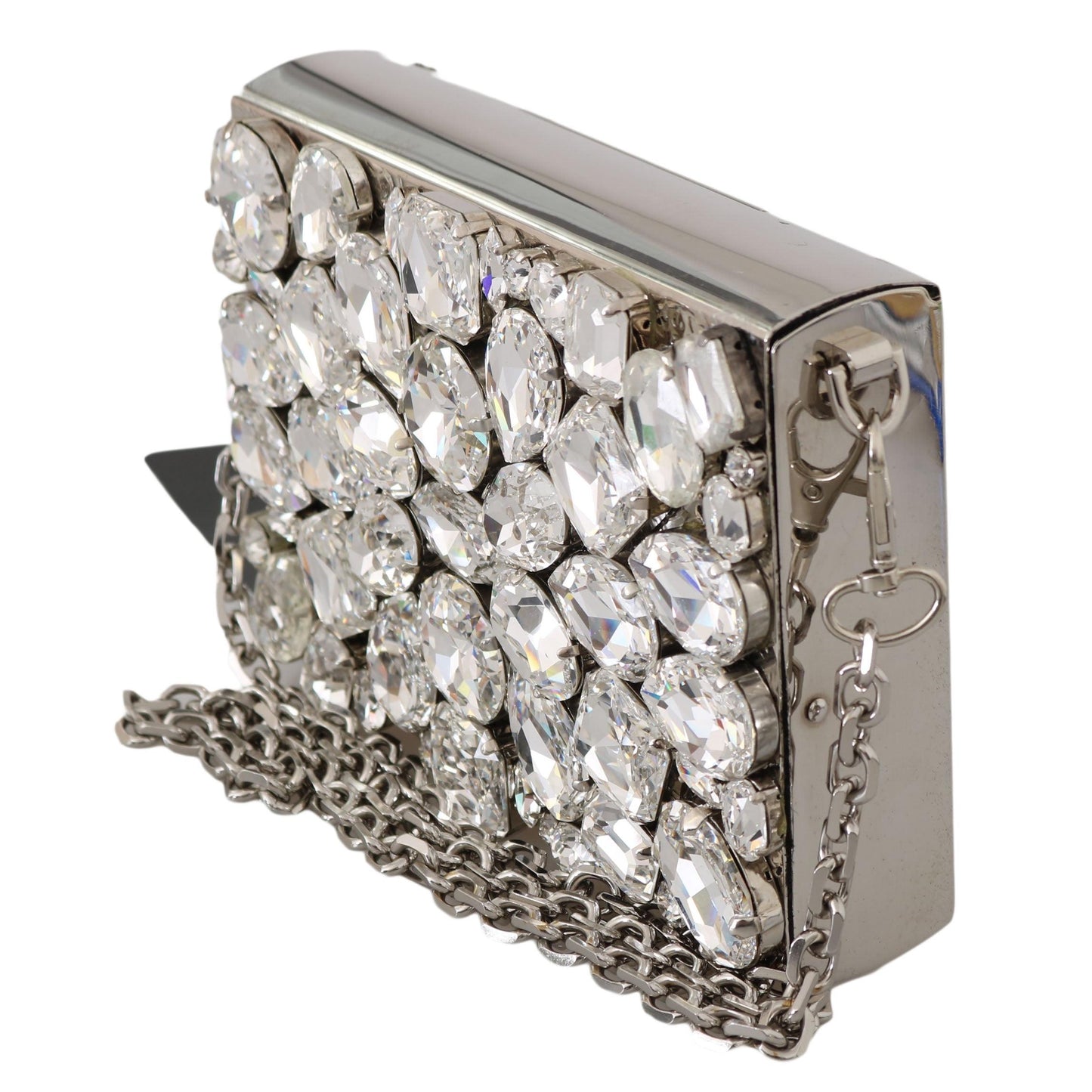 Silver Metal Crystal Clutch Purse Cross Body BOX Bag - coffeewithmee2