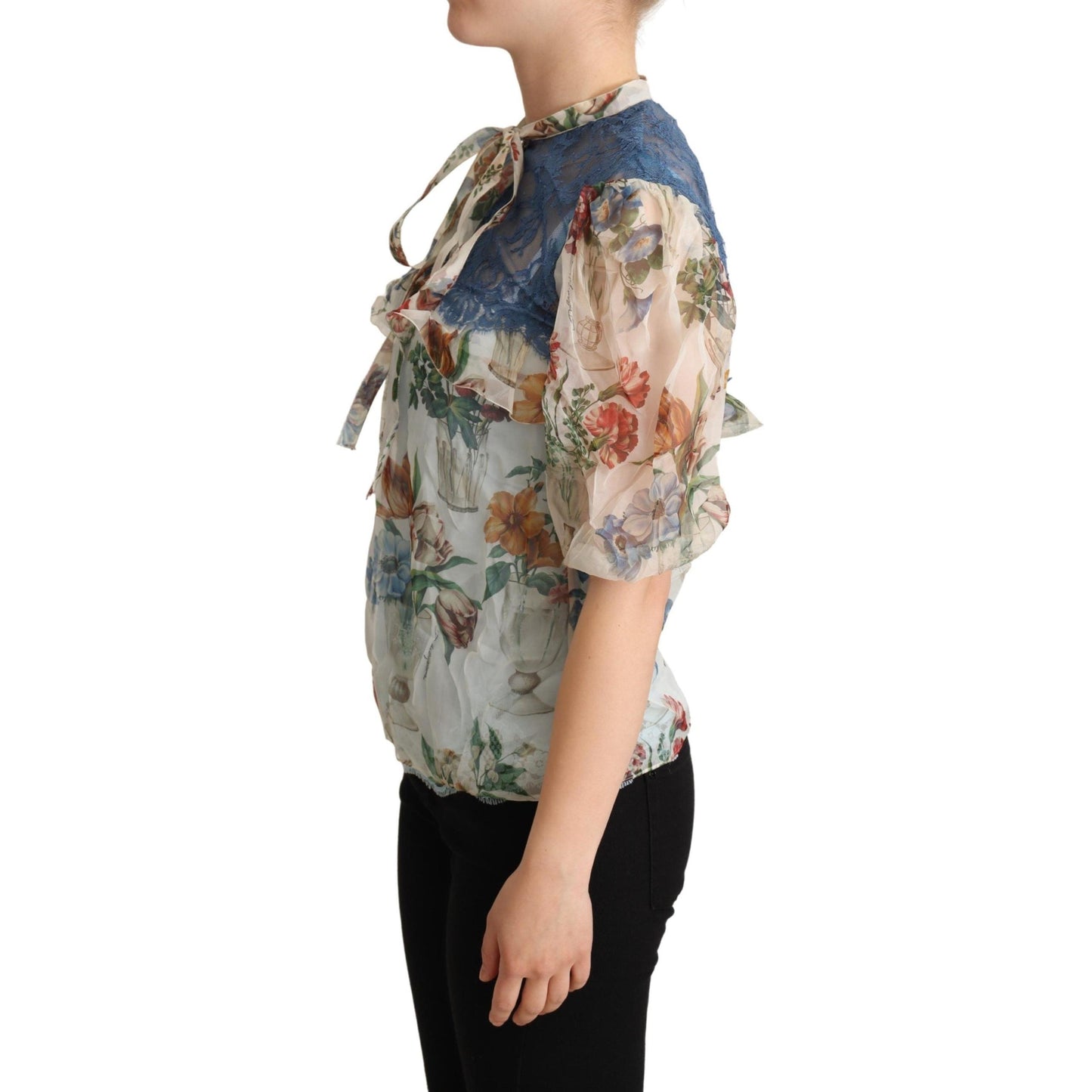 Multicolor Floral Ascot Collar Blouse Top