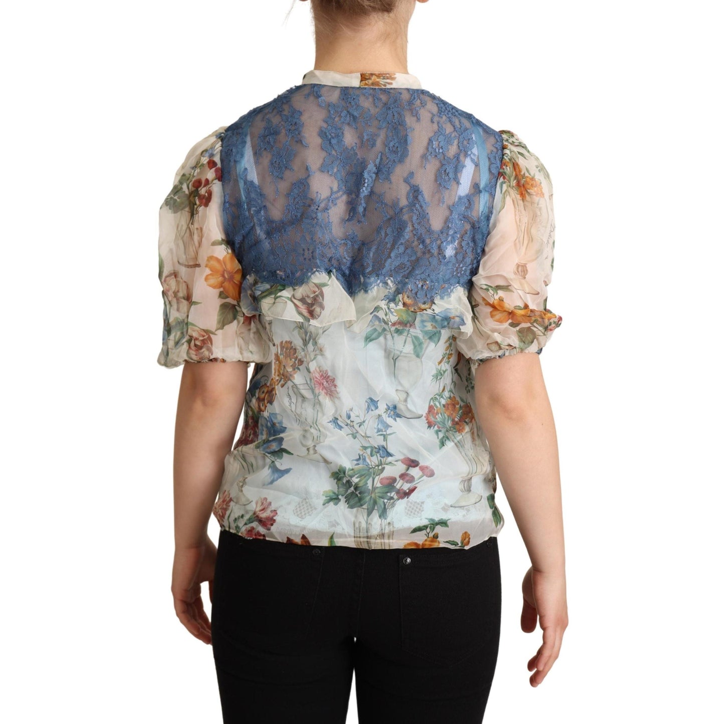 Multicolor Floral Ascot Collar Blouse Top