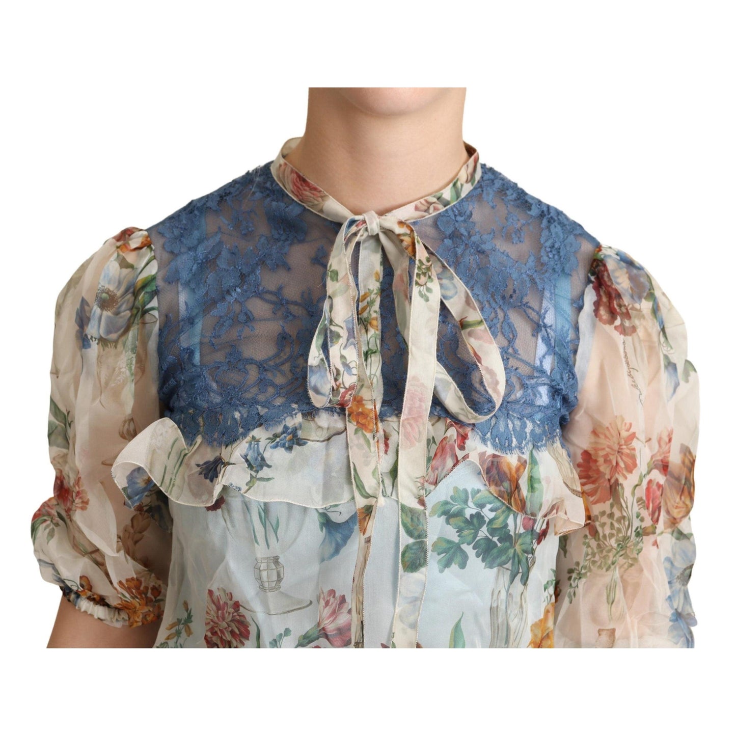 Multicolor Floral Ascot Collar Blouse Top