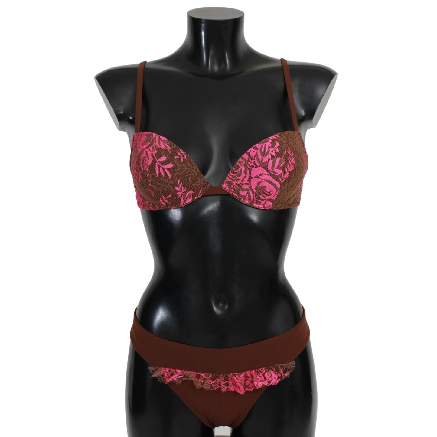 Pink Brown Two Piece Swimsuit Beachwear