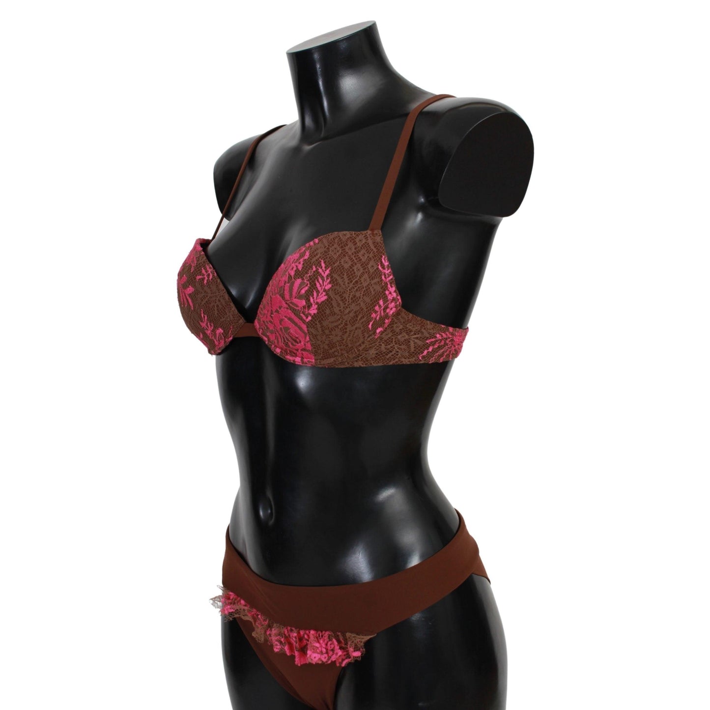Pink Brown Two Piece Swimsuit Beachwear