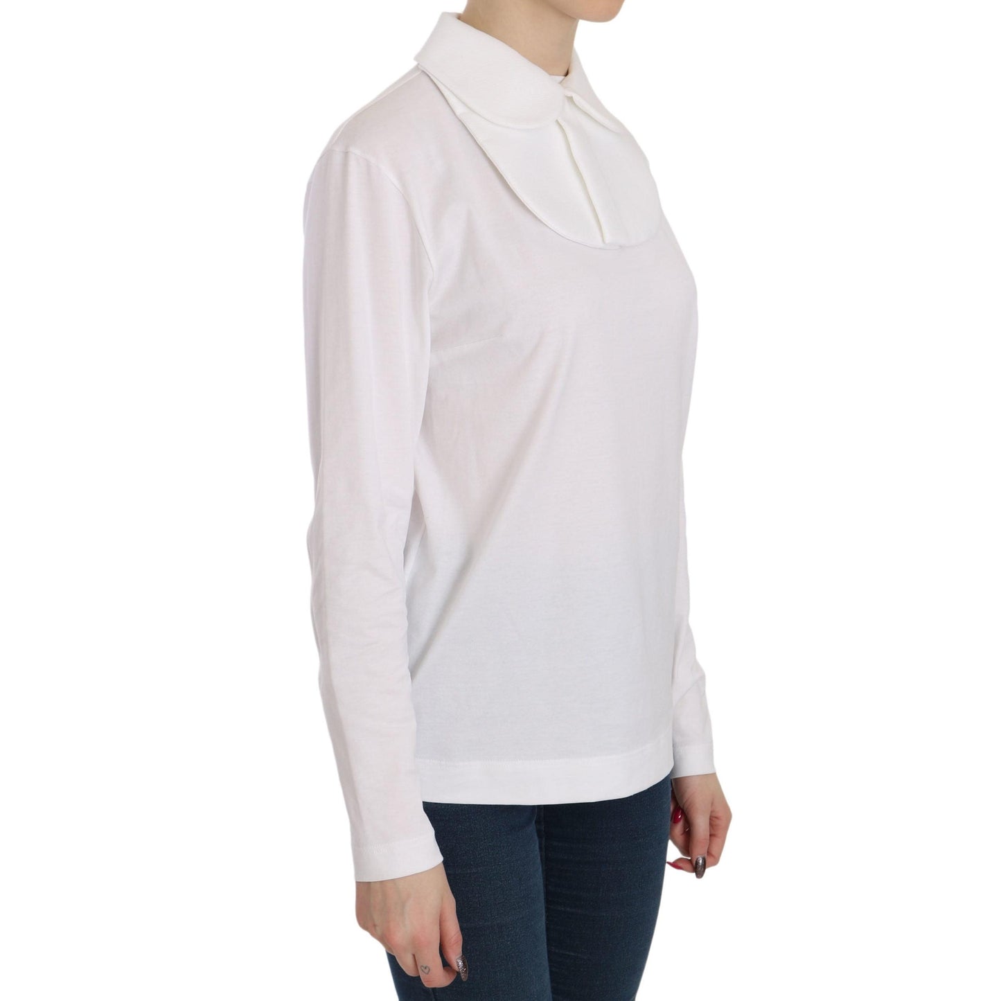 White Cotton Longsleeve Collared Top Blouse