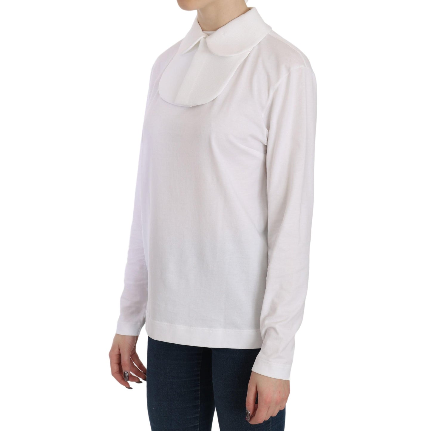 White Cotton Longsleeve Collared Top Blouse