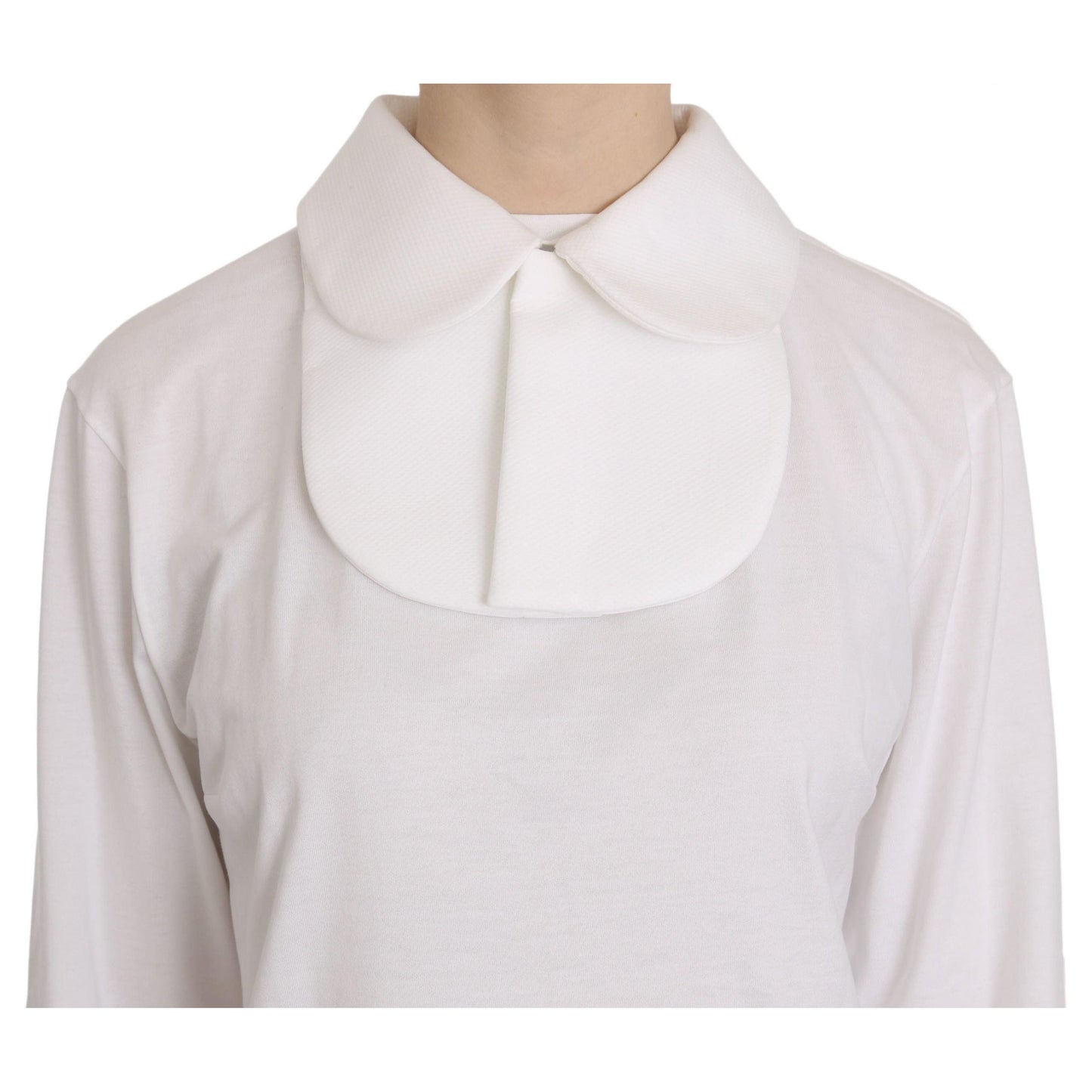 White Cotton Longsleeve Collared Top Blouse