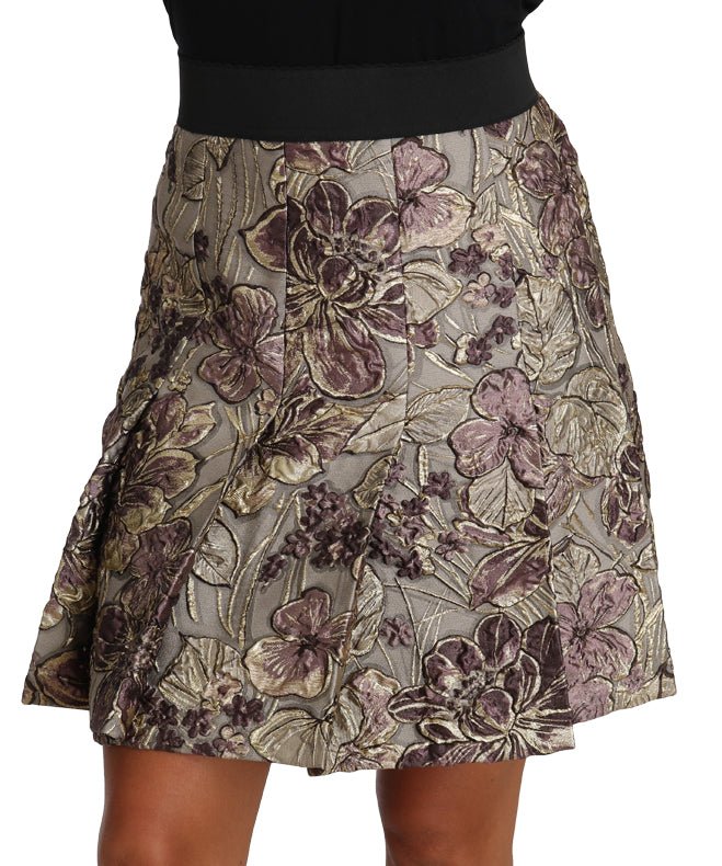 A-Line Mini Floral Print Jaquard Skirt - coffeewithmee2