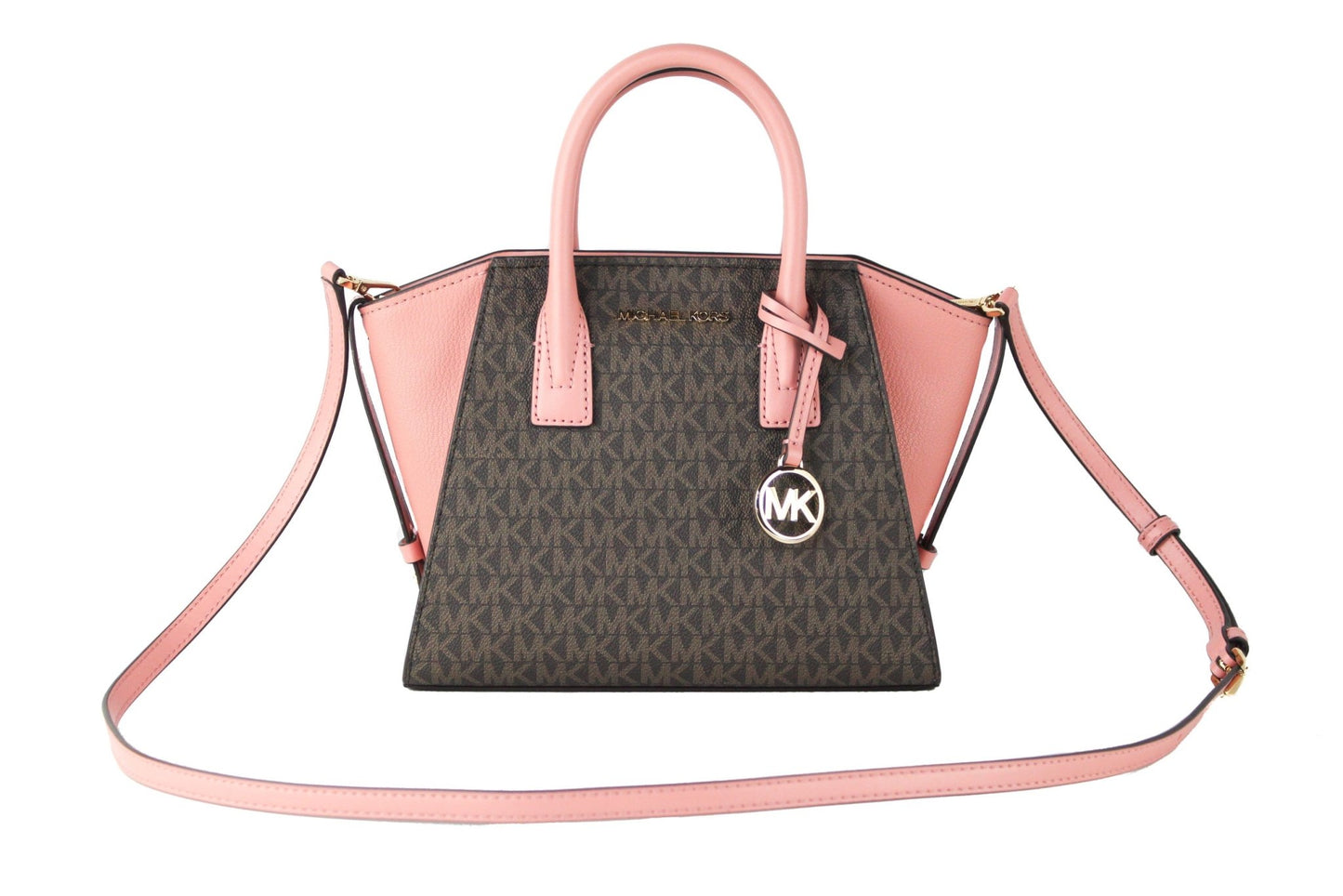 Avril Small Signature Leather Top Zip Satchel Crossbody Handbag (Sunset Rose/Brown Signature) - coffeewithmee2Michael KorsP0280S