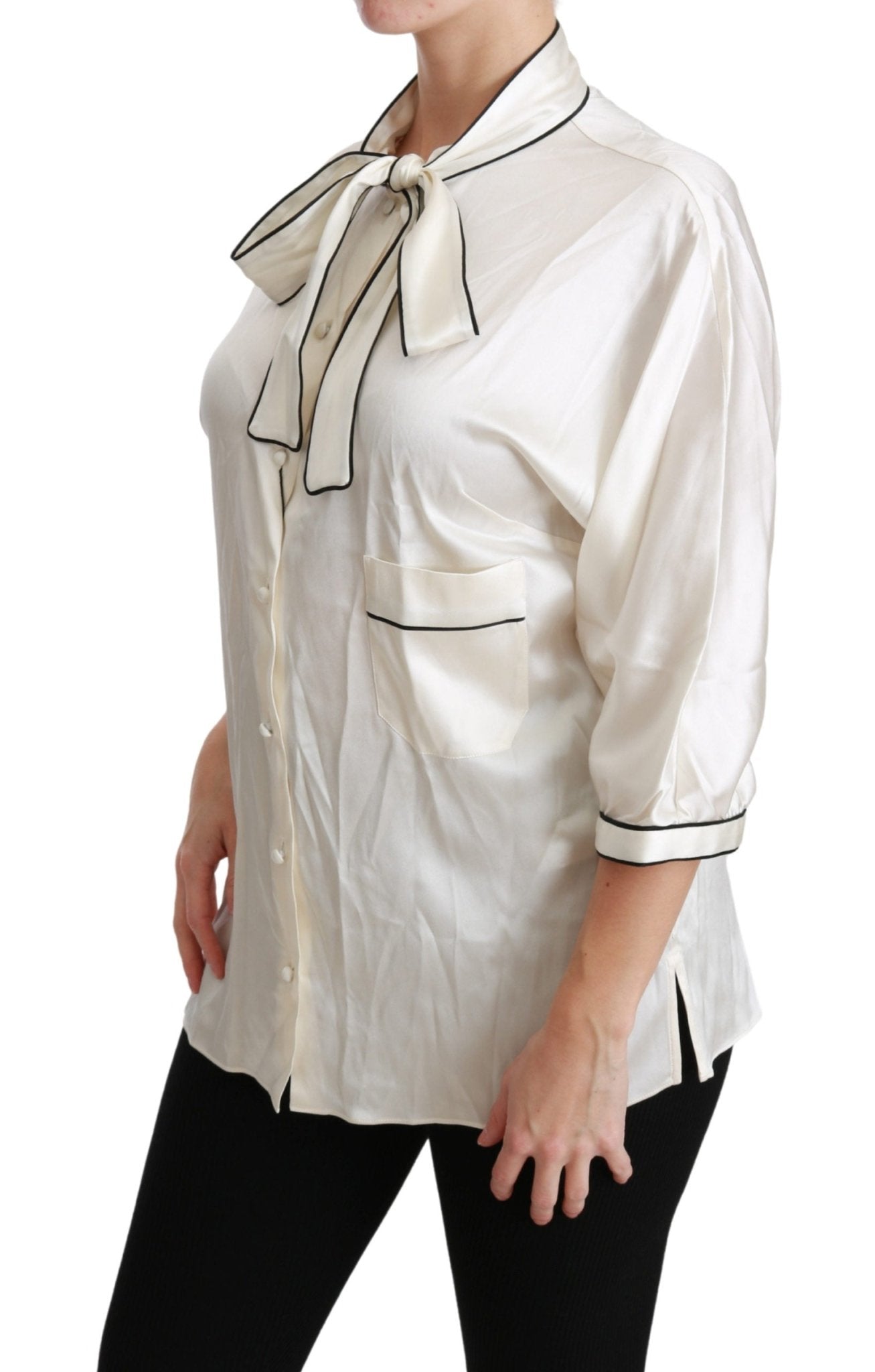 Beige 3/4 Sleeve Shirt Blouse Silk Top - coffeewithmee2Dolce & GabbanaP2886S