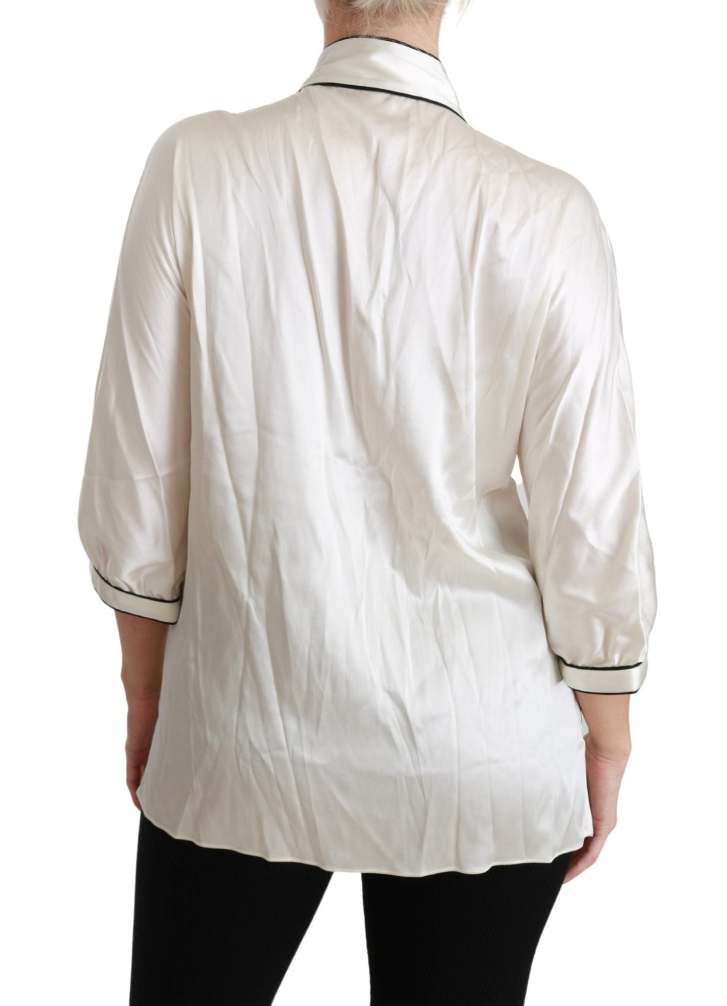 Beige 3/4 Sleeve Shirt Blouse Silk Top - coffeewithmee2Dolce & GabbanaP2886S