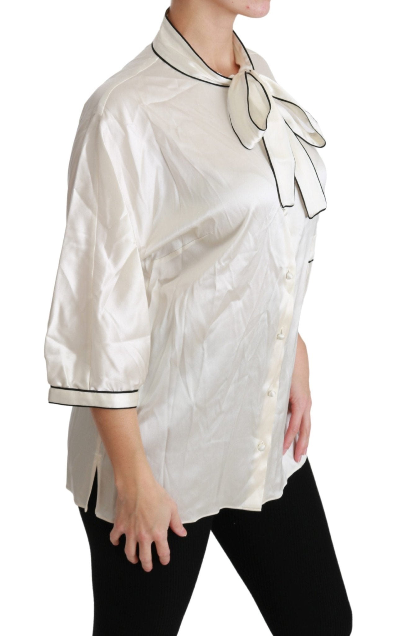 Beige 3/4 Sleeve Shirt Blouse Silk Top - coffeewithmee2Dolce & GabbanaP2886S