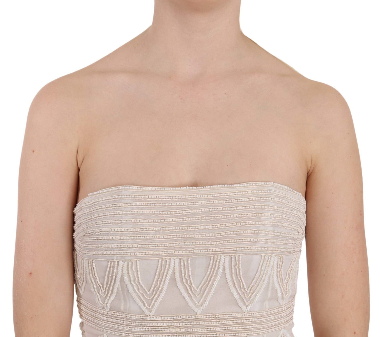 Beige Beaded Silk Short Mini Gown Dress - coffeewithmee2John RichmondP2417S