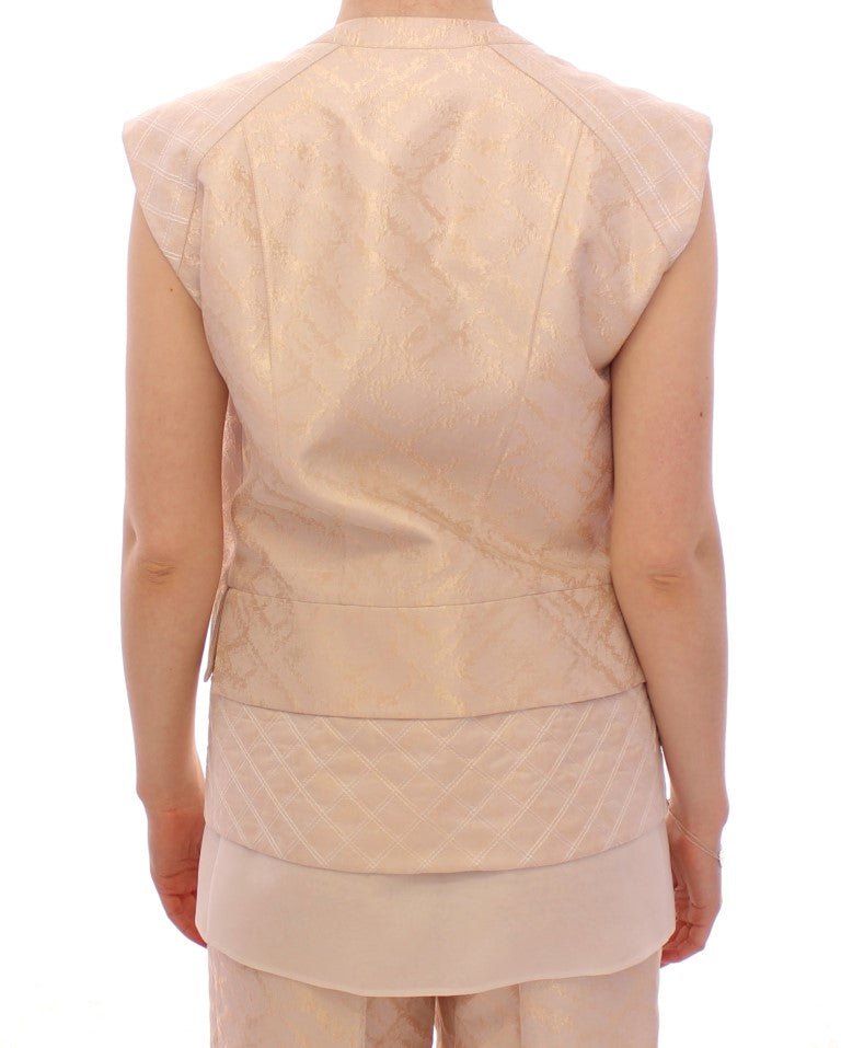 Beige brocade sleeveless jacket - coffeewithmee2ZeyneptosumP0742S