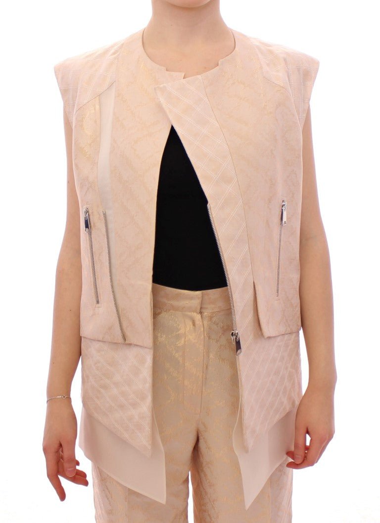 Beige brocade sleeveless jacket - coffeewithmee2ZeyneptosumP0742S