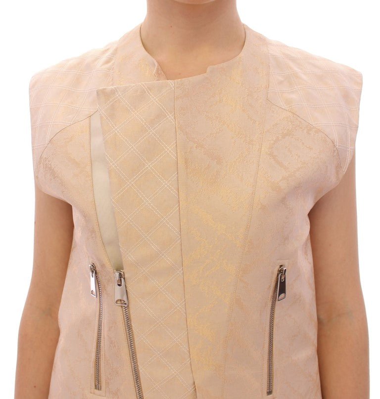 Beige brocade sleeveless jacket - coffeewithmee2ZeyneptosumP0742S