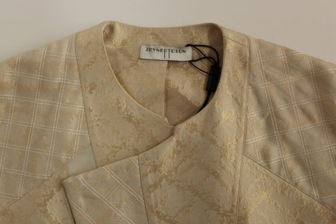 Beige brocade sleeveless jacket - coffeewithmee2ZeyneptosumP0742S