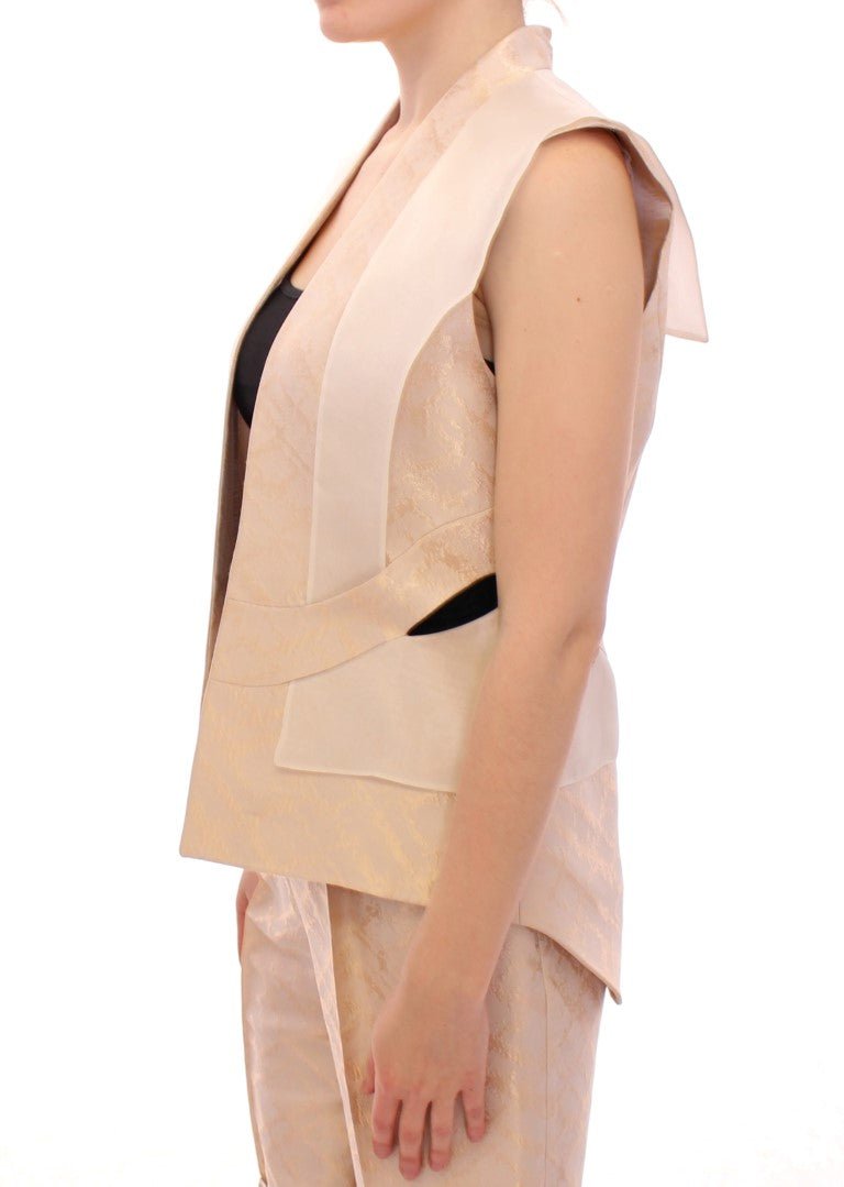 Beige brocade sleeveless jacket vest - coffeewithmee2ZeyneptosumP0743S