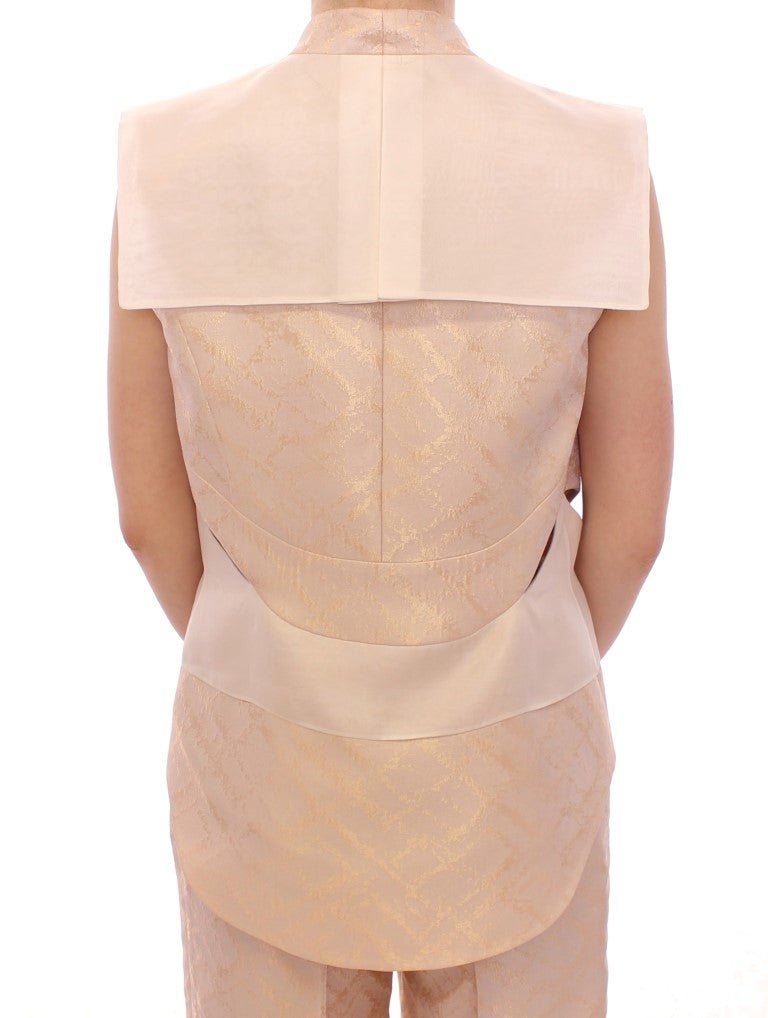 Beige brocade sleeveless jacket vest - coffeewithmee2ZeyneptosumP0743S