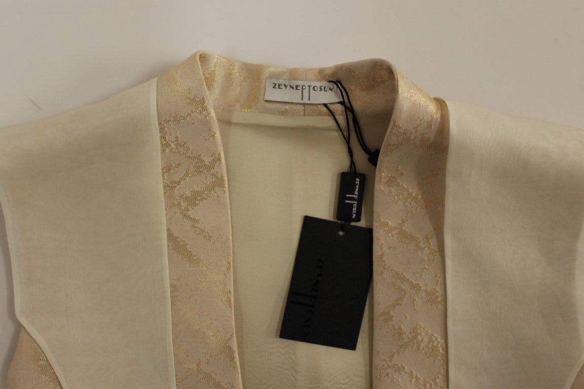 Beige brocade sleeveless jacket vest - coffeewithmee2ZeyneptosumP0743S