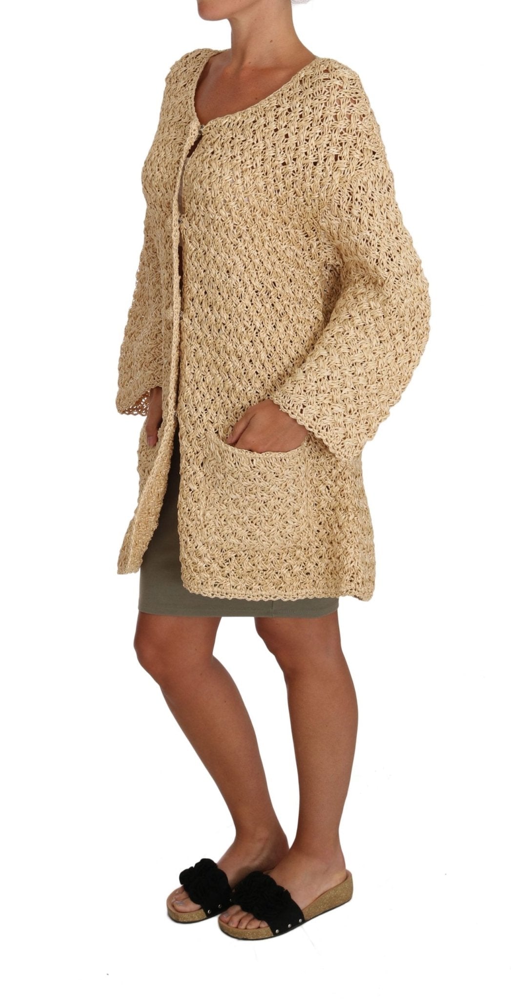 Beige Cardigan Crochet Knitted Raffia Sweater - coffeewithmee2Dolce & GabbanaP1449S
