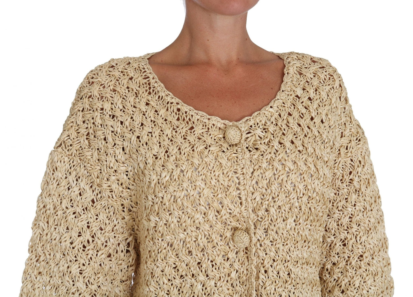 Beige Cardigan Crochet Knitted Raffia Sweater - coffeewithmee2Dolce & GabbanaP1449S