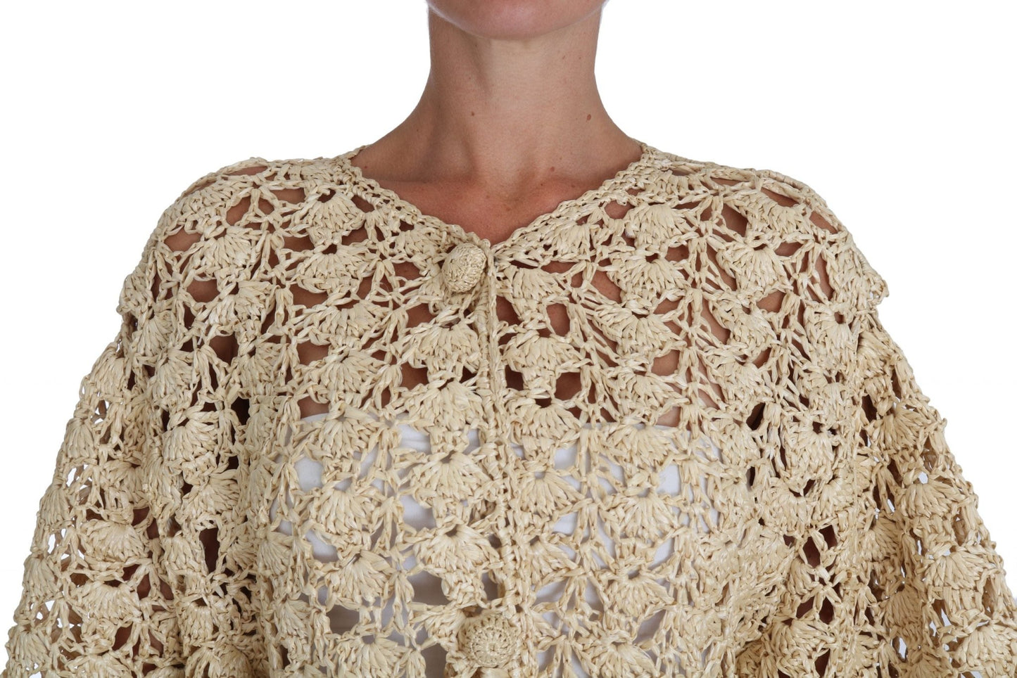 Beige Cardigan Crochet Knitted Raffia Sweater - coffeewithmee2Dolce & GabbanaP1450S
