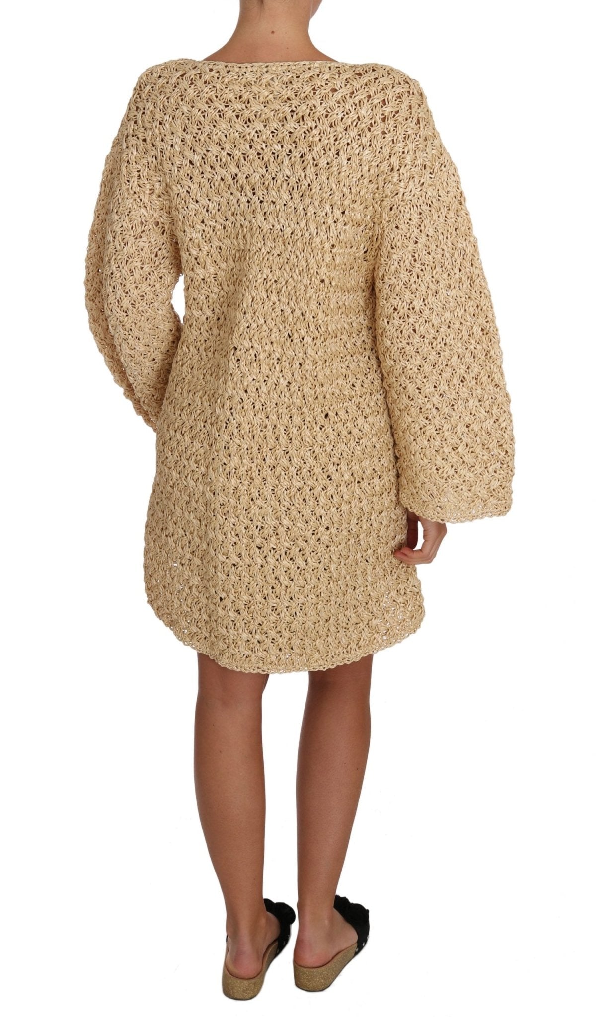 Beige Cardigan Crochet Knitted Raffia Sweater - coffeewithmee2Dolce & GabbanaP1449S