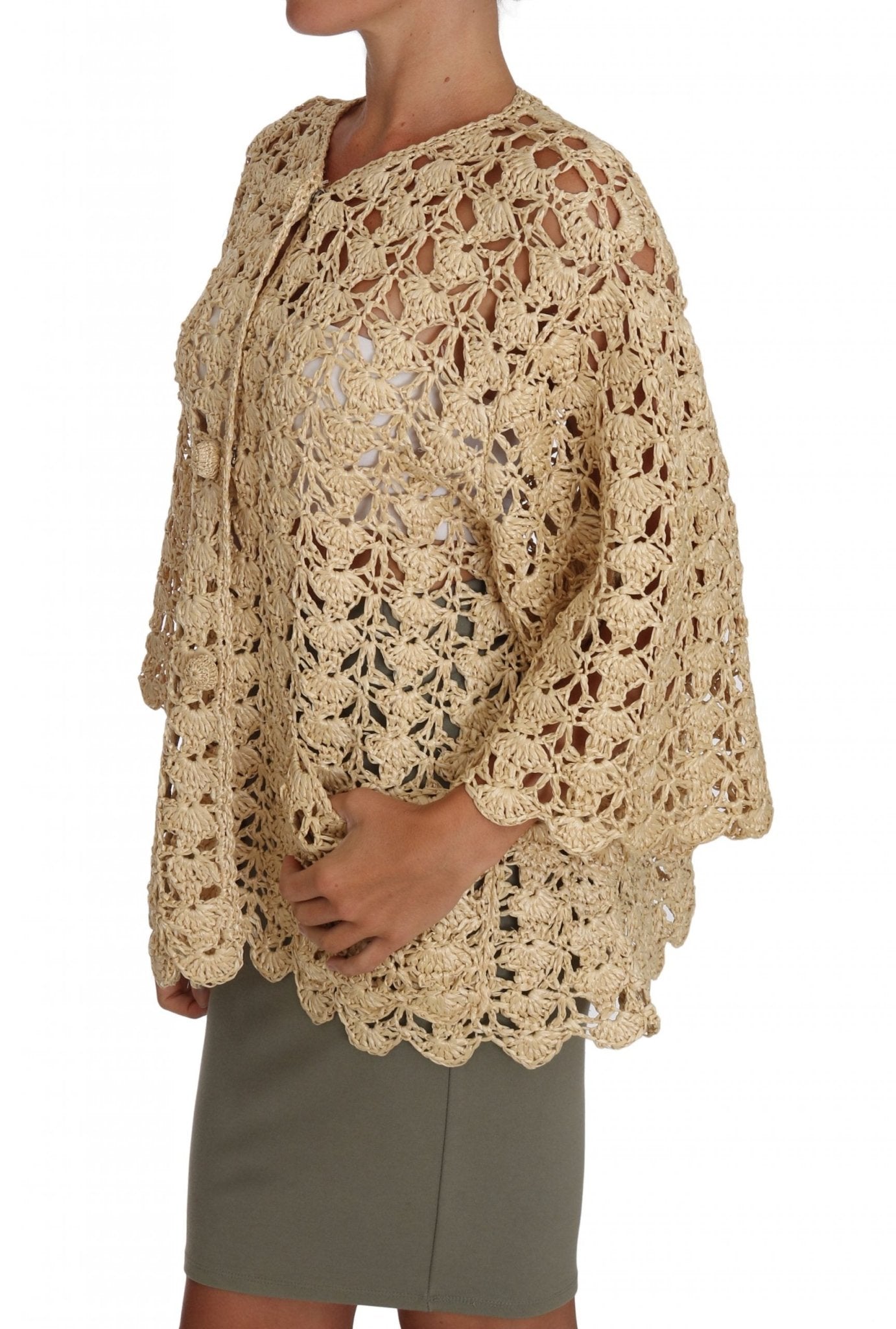Beige Cardigan Crochet Knitted Raffia Sweater - coffeewithmee2Dolce & GabbanaP1450S