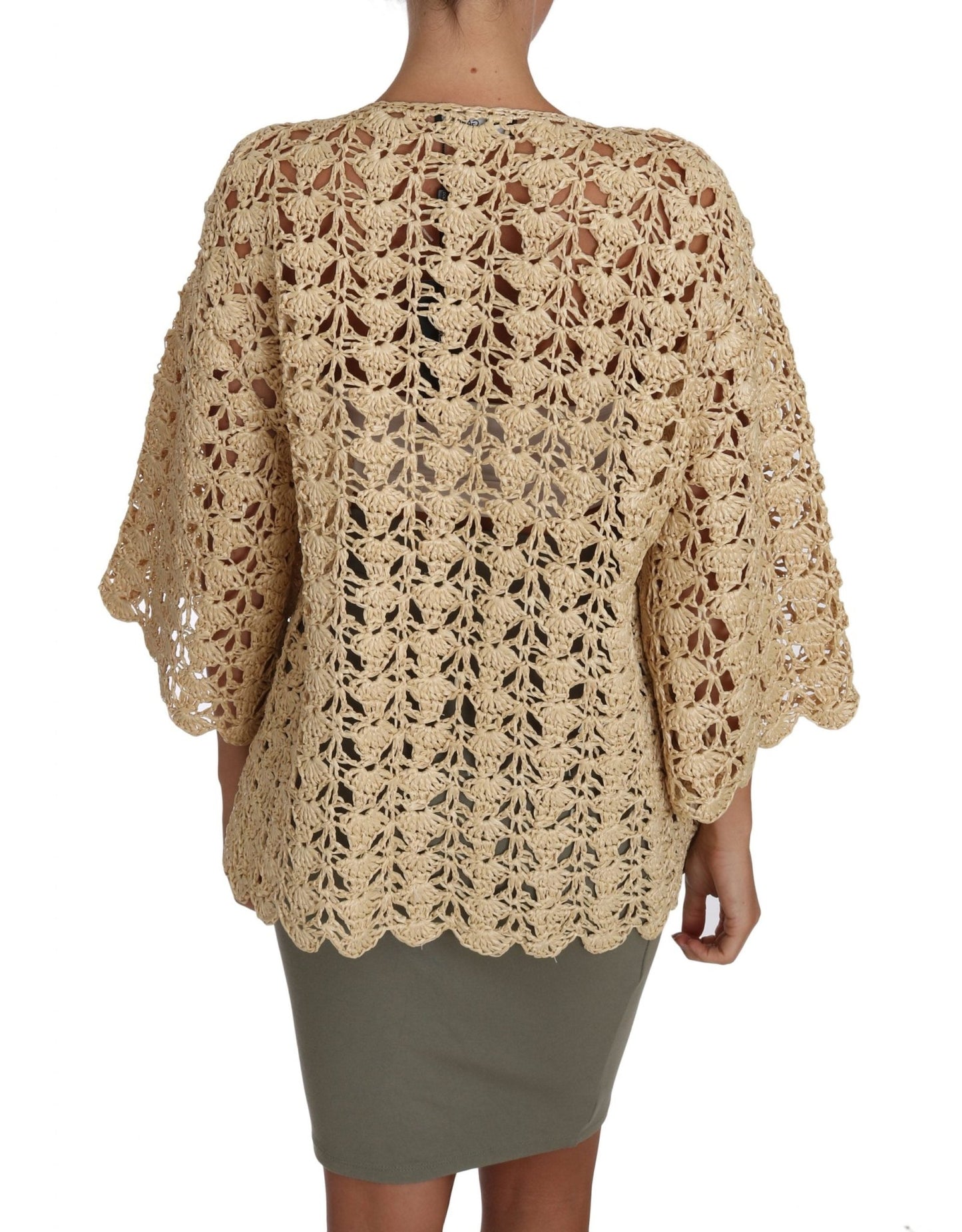 Beige Cardigan Crochet Knitted Raffia Sweater - coffeewithmee2Dolce & GabbanaP1450S