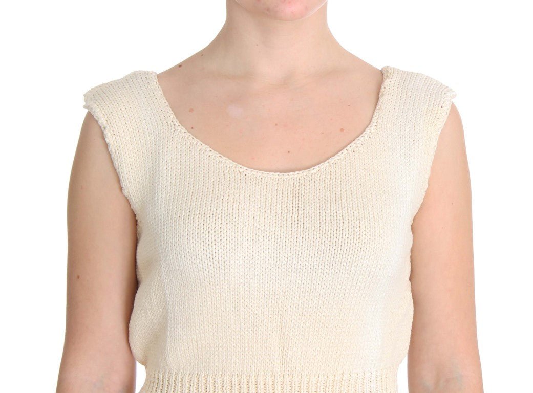 Beige Cotton Blend Knitted Sleeveless Sweater - coffeewithmee2PINK MEMORIESP1118S