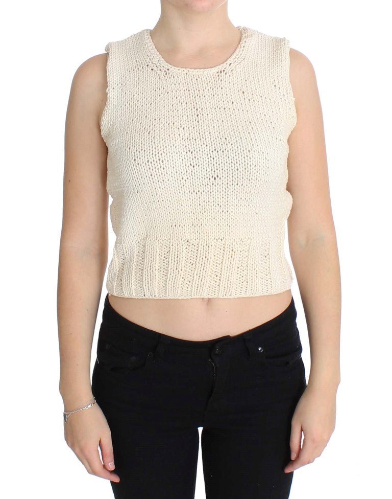 Beige Cotton Blend Knitted Sleeveless Sweater - coffeewithmee2PINK MEMORIESP1115S