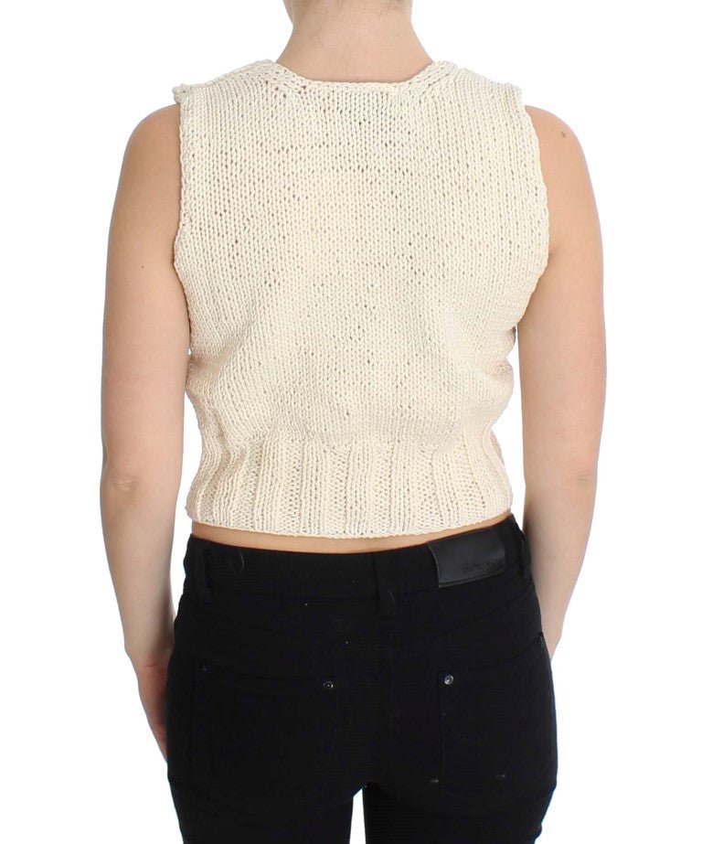 Beige Cotton Blend Knitted Sleeveless Sweater - coffeewithmee2PINK MEMORIESP1115S