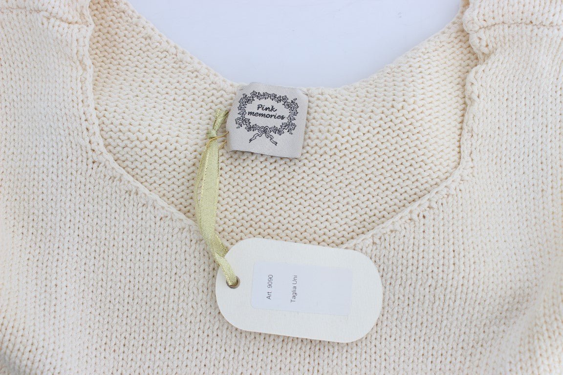 Beige Cotton Blend Knitted Sleeveless Sweater - coffeewithmee2PINK MEMORIESP1118S