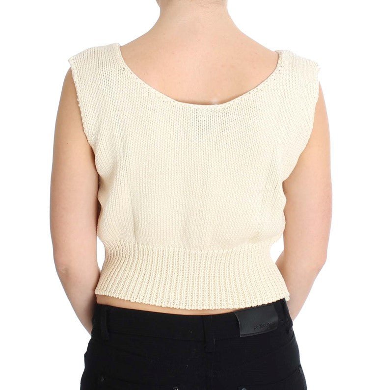 Beige Cotton Blend Knitted Sleeveless Sweater - coffeewithmee2PINK MEMORIESP1118S