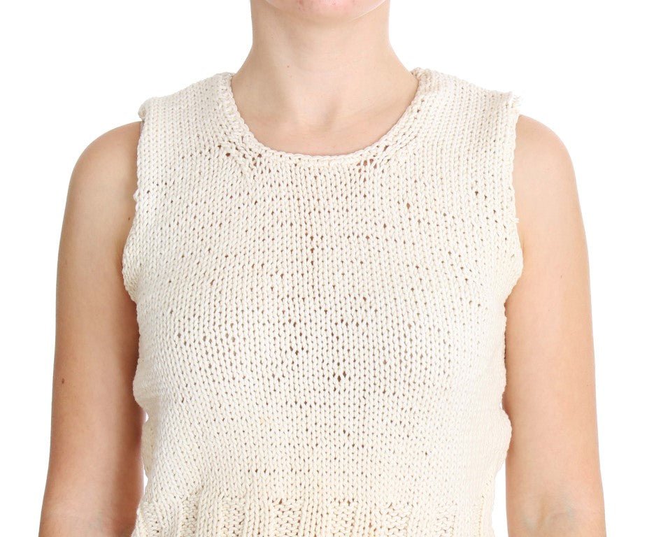 Beige Cotton Blend Knitted Sleeveless Sweater - coffeewithmee2PINK MEMORIESP1115S