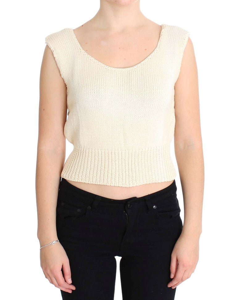 Beige Cotton Blend Knitted Sleeveless Sweater - coffeewithmee2PINK MEMORIESP1118S