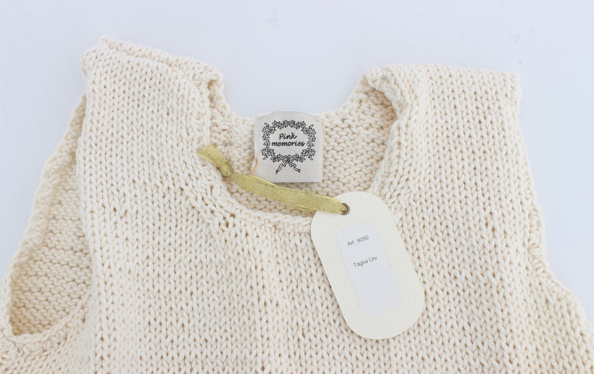 Beige Cotton Blend Knitted Sleeveless Sweater - coffeewithmee2PINK MEMORIESP1115S