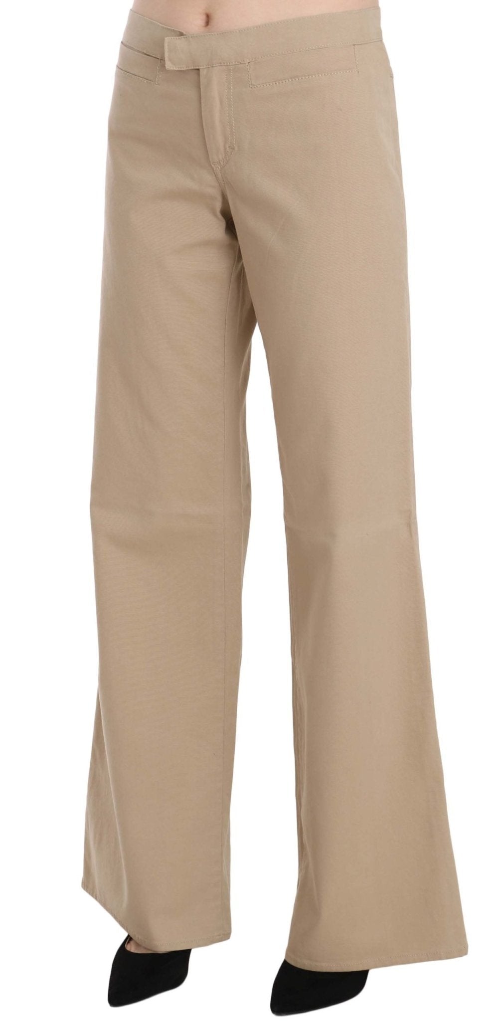 Beige Cotton Mid Waist Flared Trousers Pants - coffeewithmee2Just CavalliP2327S