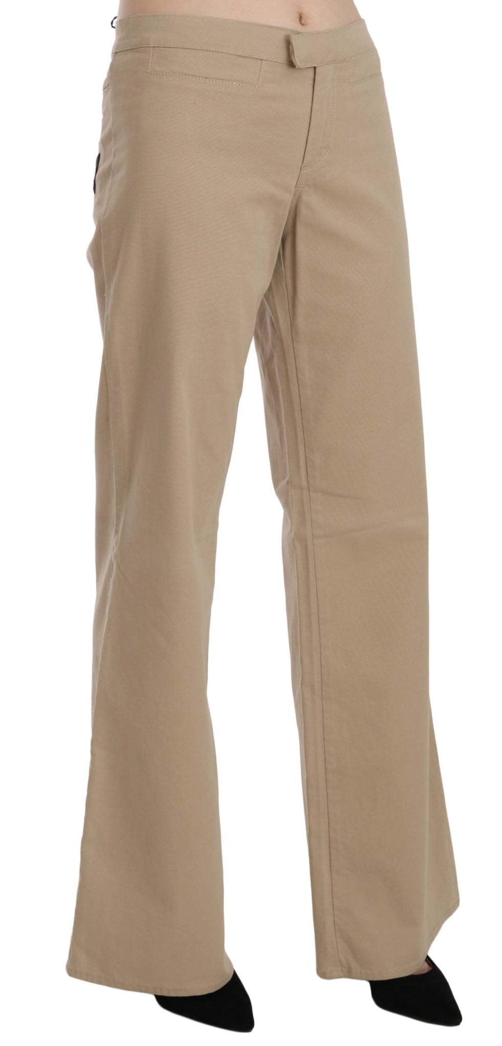 Beige Cotton Mid Waist Flared Trousers Pants - coffeewithmee2Just CavalliP2327S