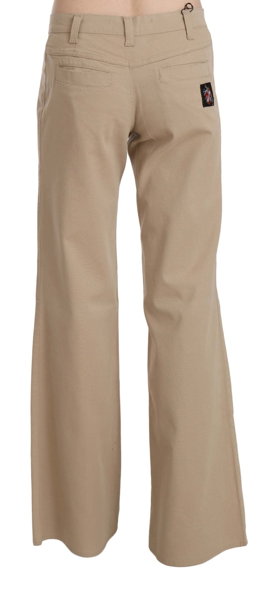 Beige Cotton Mid Waist Flared Trousers Pants - coffeewithmee2Just CavalliP2327S