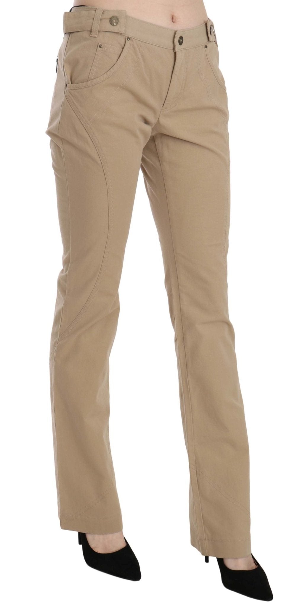 Beige Cotton Mid Waist Straight Trousers Pants - coffeewithmee2Just CavalliP2329S