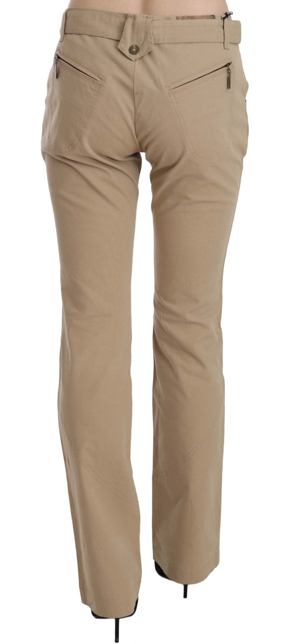 Beige Cotton Mid Waist Straight Trousers Pants - coffeewithmee2Just CavalliP2329S