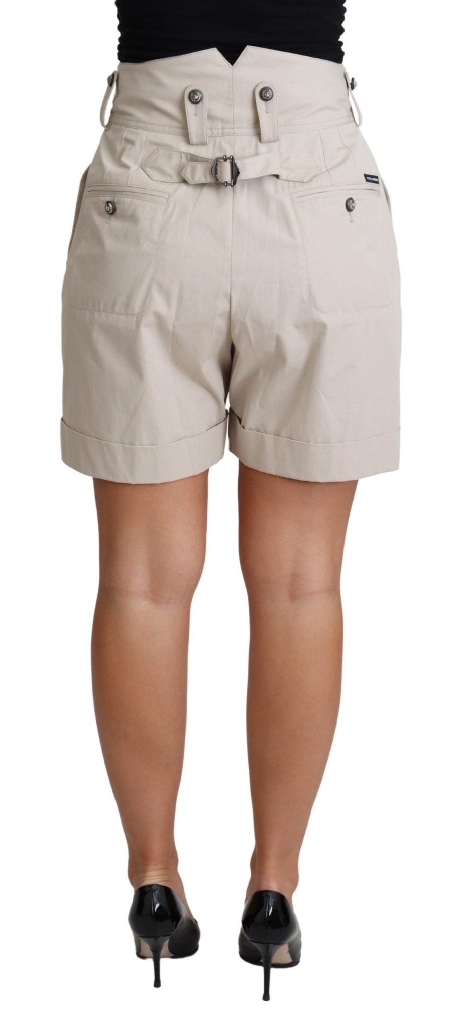 Beige Cotton Pleated High Waist Casual Shorts - coffeewithmee2Dolce & GabbanaP4499S