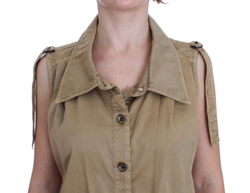 Beige Cotton Sleeveless Shirt - coffeewithmee2PLEIN SUDP1723S