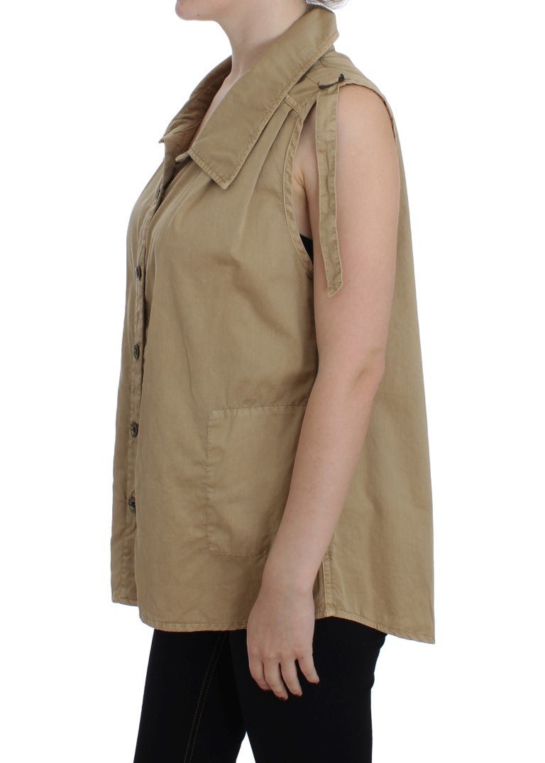 Beige Cotton Sleeveless Shirt - coffeewithmee2PLEIN SUDP1723S