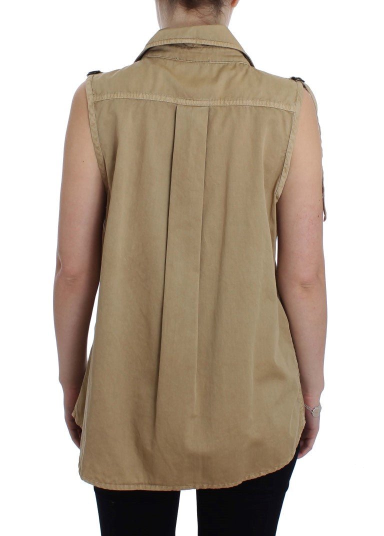 Beige Cotton Sleeveless Shirt - coffeewithmee2PLEIN SUDP1723S