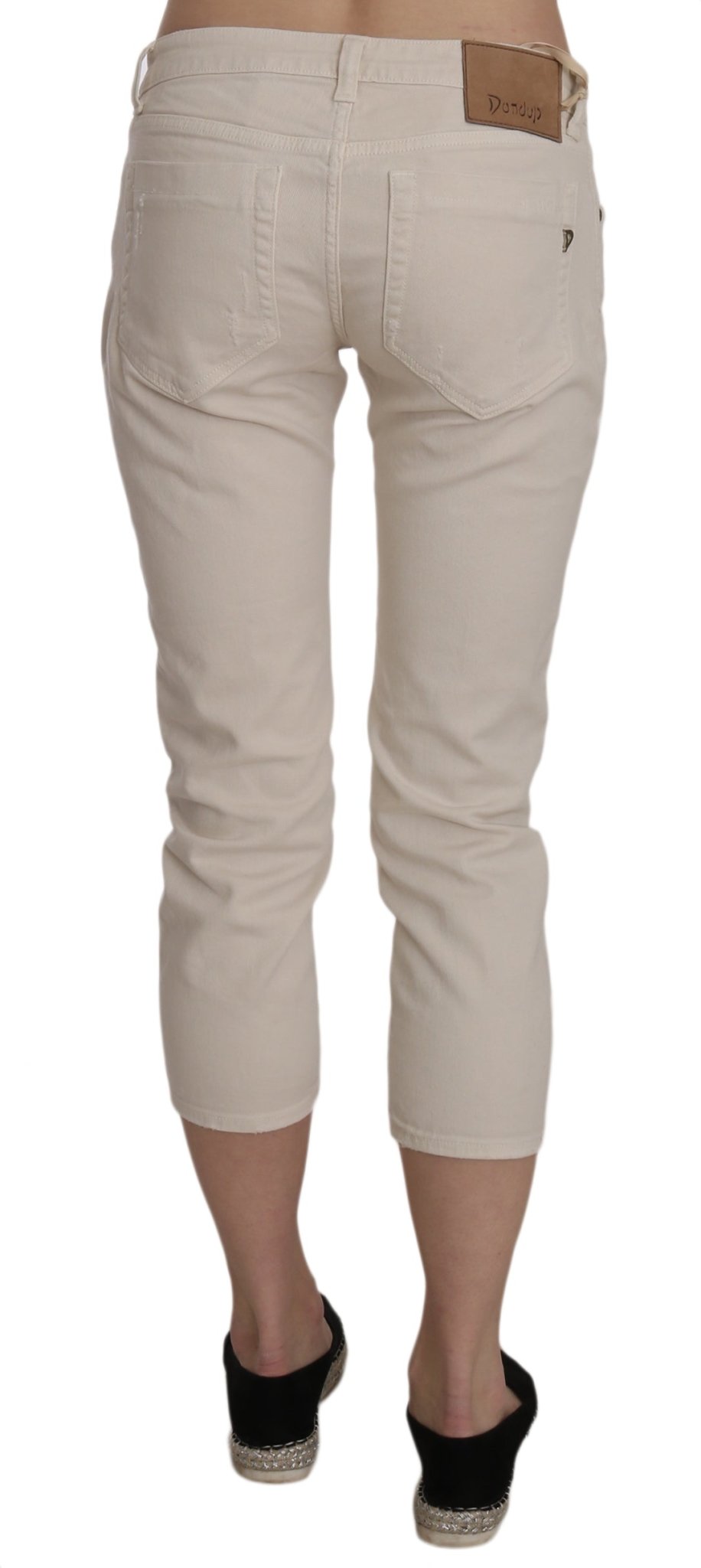 Beige Cotton Stretch Low Waist Skinny Cropped Capri Jeans - coffeewithmee2DondupP2270S