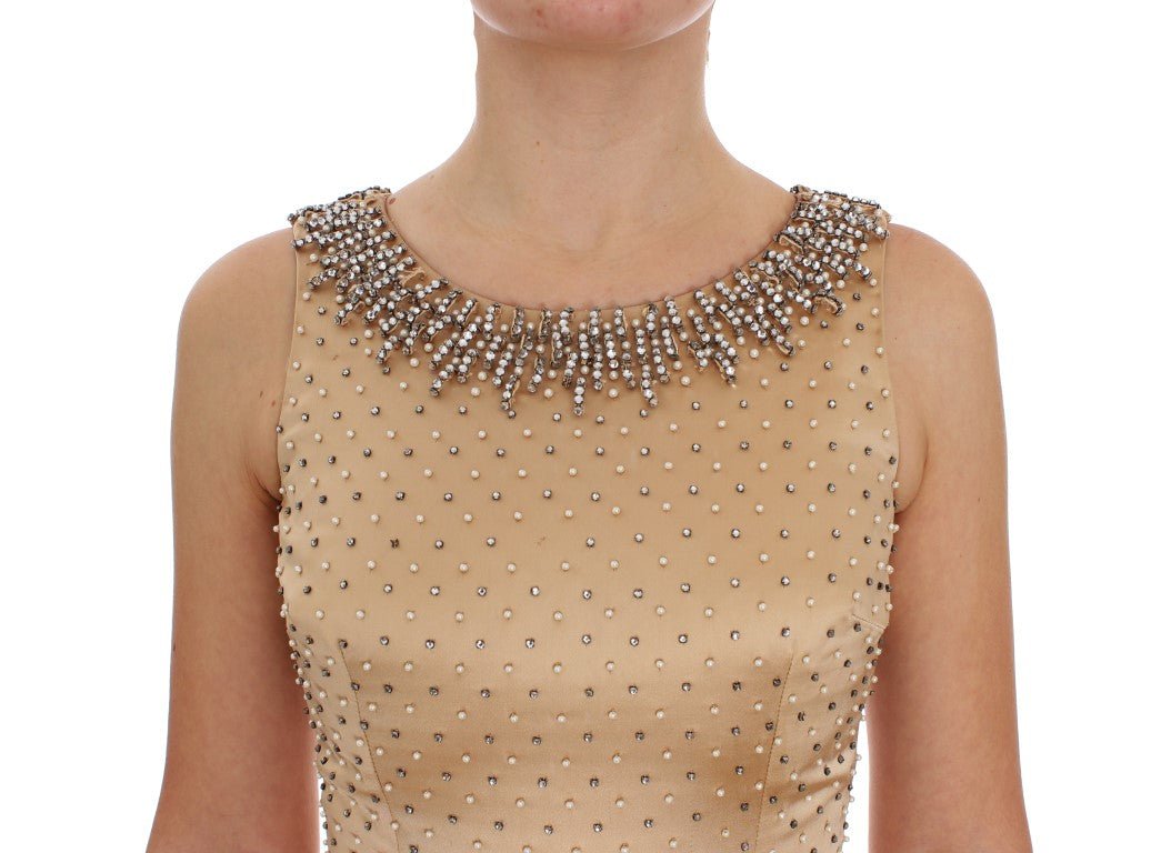 Beige Crystal Embellished Gown Shift Dress - coffeewithmee2Dolce & GabbanaP1140S