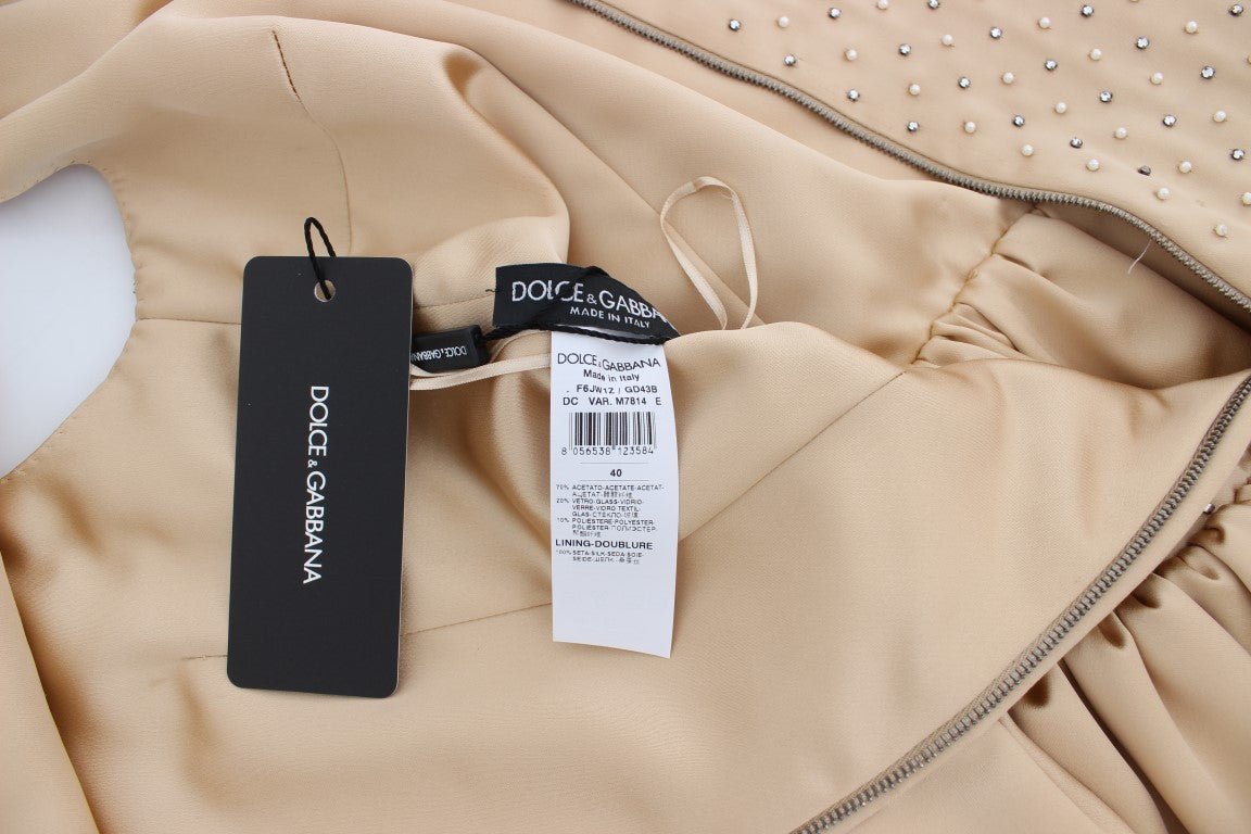 Beige Crystal Embellished Gown Shift Dress - coffeewithmee2Dolce & GabbanaP1140S