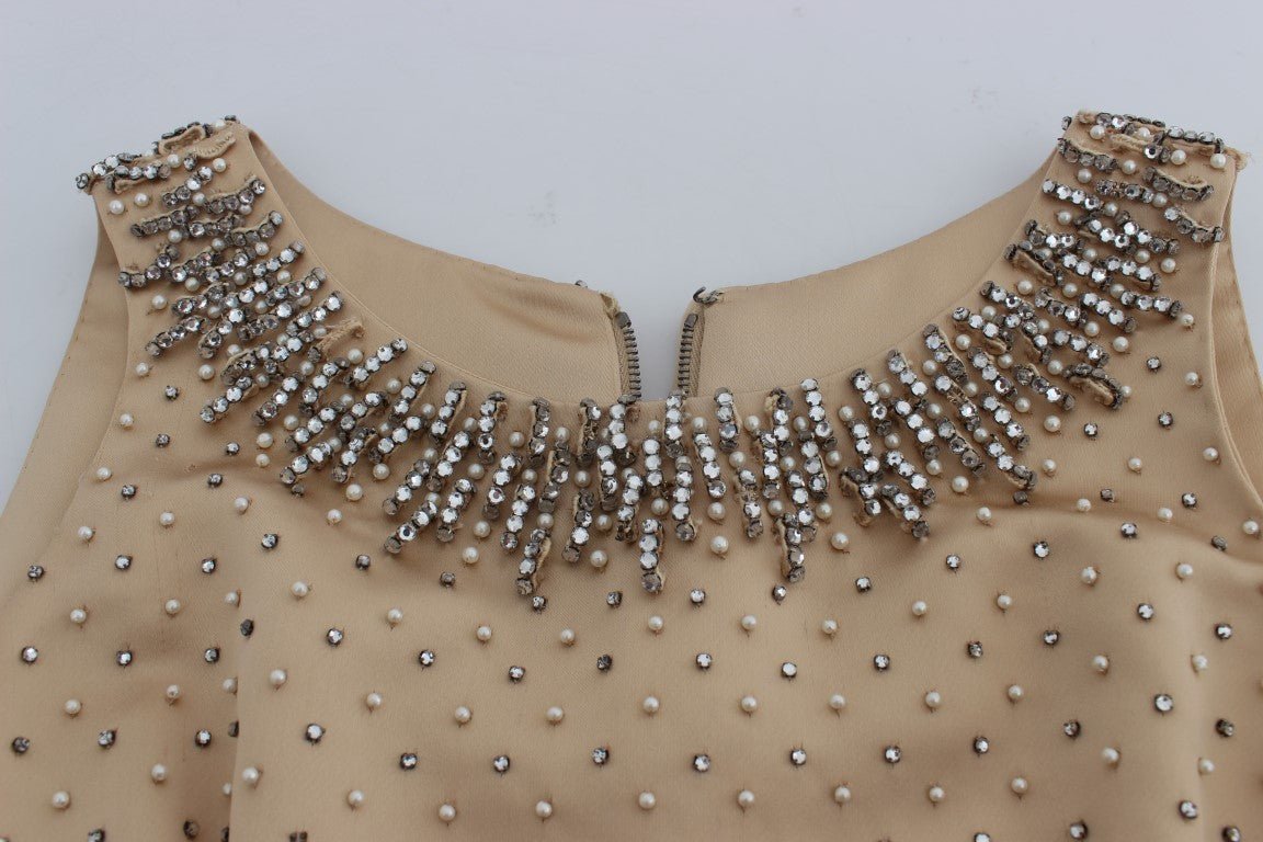 Beige Crystal Embellished Gown Shift Dress - coffeewithmee2Dolce & GabbanaP1140S